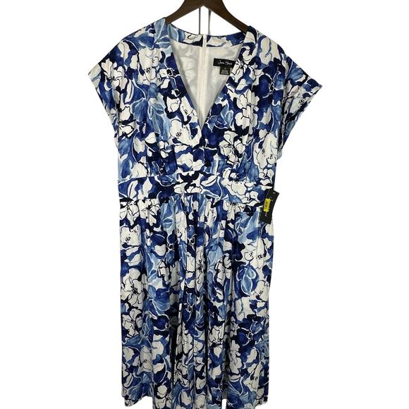 New Jessica Howard Blue White Floral Fit & Flare Dress Women's 16 Feminine - Picture 1 of 11